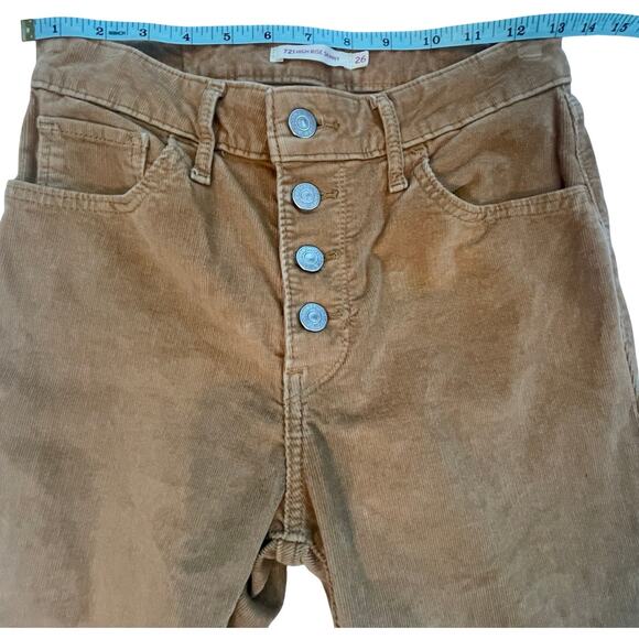 Levi's 721 Corduroy High Rise Button Fly Skinny Ice Coffee Brown Jeans Waist 26 - Picture 7 of 10